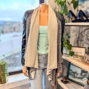 Blank NYC Drape Knit Shawl Collar w/ Faux Leather Moto Jacket, Size: Small